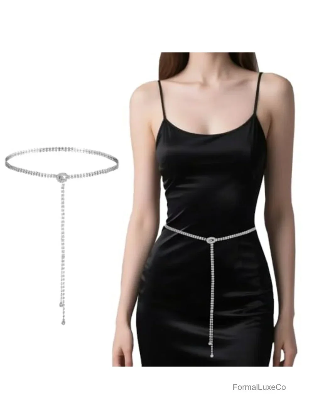 2 Rhinestone Crystal Chain Belts for Women Sparkle Thin Waist Belts